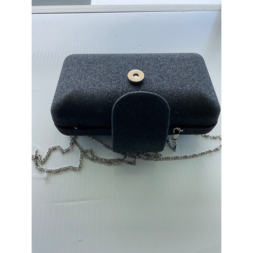 Clutch Bag Glitter Charcoal Gray Magnetic Snap Evening Style New - Picture 2 of 3